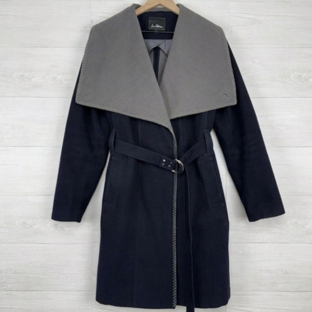 Sam Edelman Long Wrap Coat Convertible Collar Button Up Belted Women's Medium M